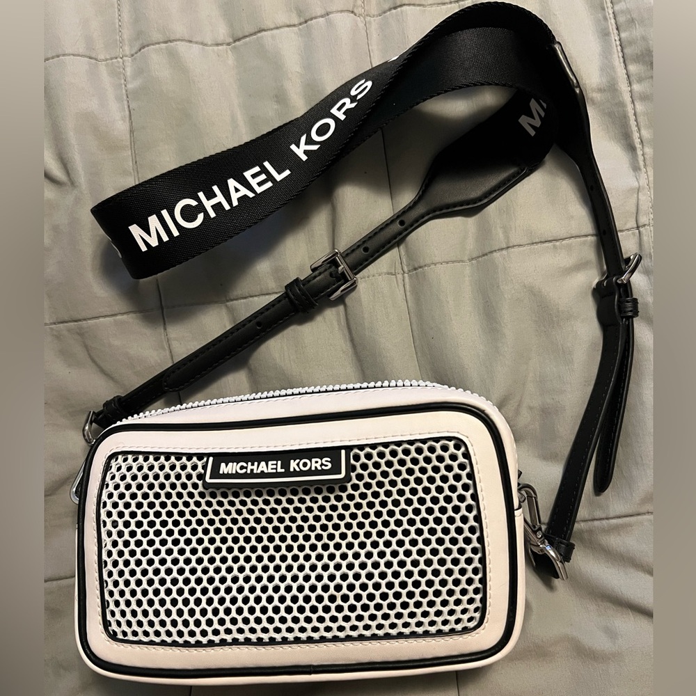 Michael Kors Black and White Mesh Crossbody